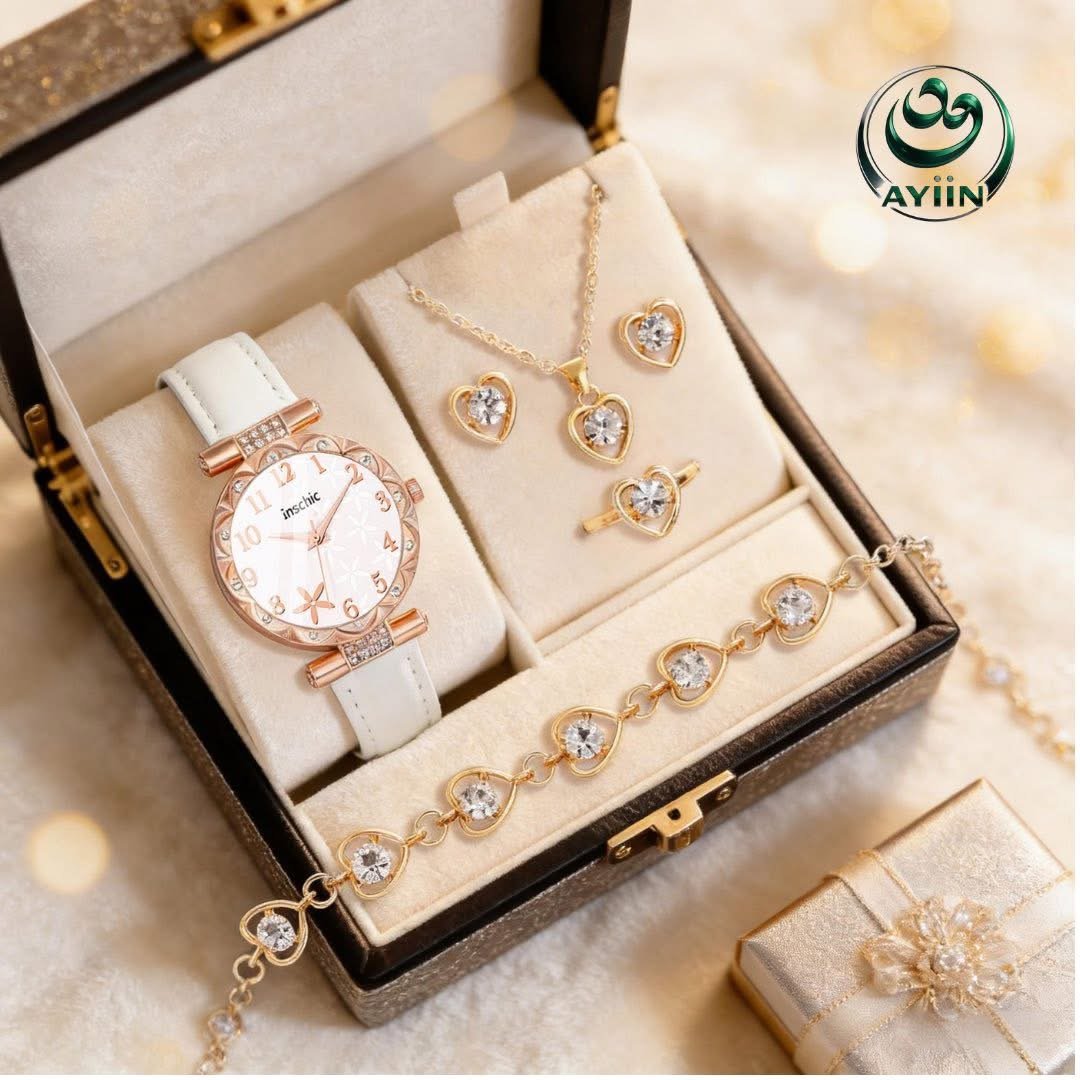 Ayiin Luxury Heart Crystal Gift Set – Watch & Jewellery Collection 001
