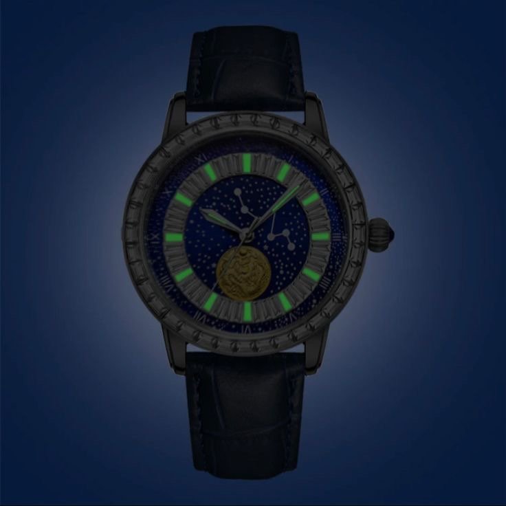 Blue Star Sky Fashion Leather Men's Stone Pointer Waterproof Hook Mystery Night Wrist Watch Waterproof
