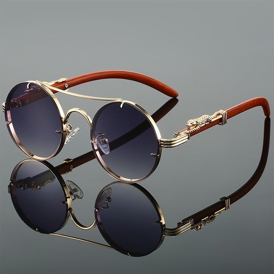 Europe and the United States new retro double-beam metal round leopard head UV Sunglasses