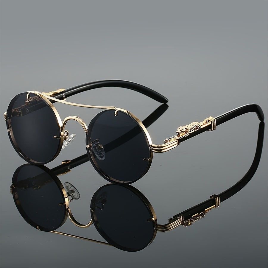 Europe and the United States new retro double-beam metal round leopard head UV Sunglasses