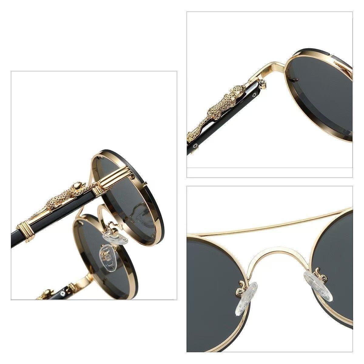 Europe and the United States new retro double-beam metal round leopard head UV Sunglasses