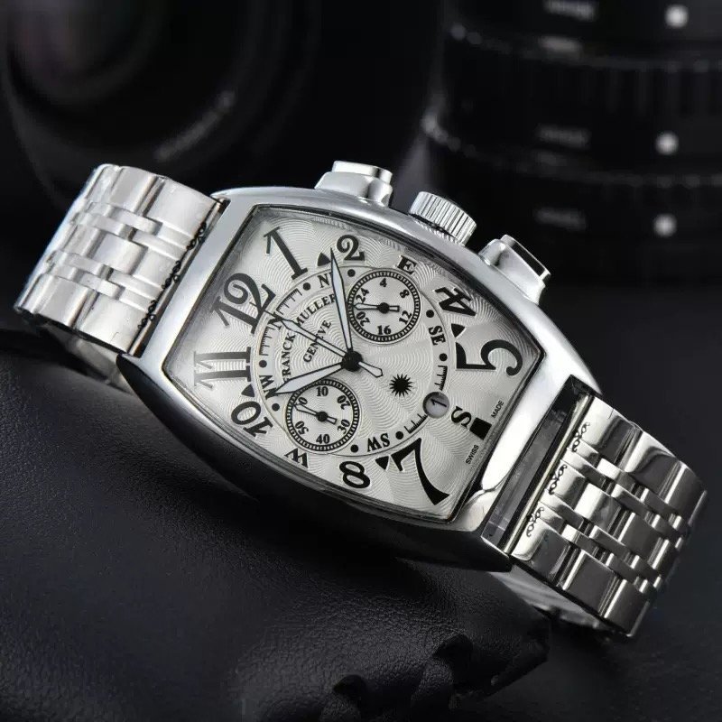 Frank Muller 2024 Men’s Stainless Steel 5-Hand Quartz Multifunction Watch – Sweeping Seconds Hand, Fashion Business Wristwatch