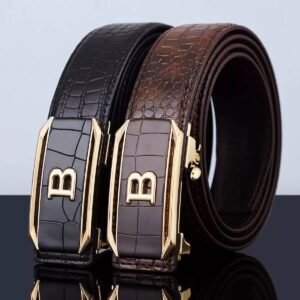 Men’s Crocodile-Pattern Leather Belt – Ratchet Automatic Buckle, No-Hole Adjustable Waist Belt