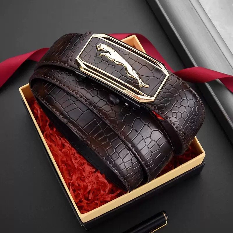 Men’s Crocodile-Pattern Leather Belt – Ratchet Automatic Buckle, No-Hole Adjustable Waist Belt