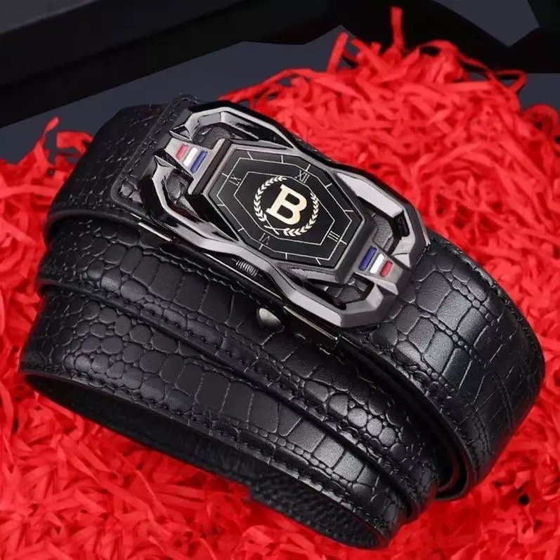 Men’s Crocodile-Pattern Leather Belt – Ratchet Automatic Buckle, No-Hole Adjustable Waist Belt