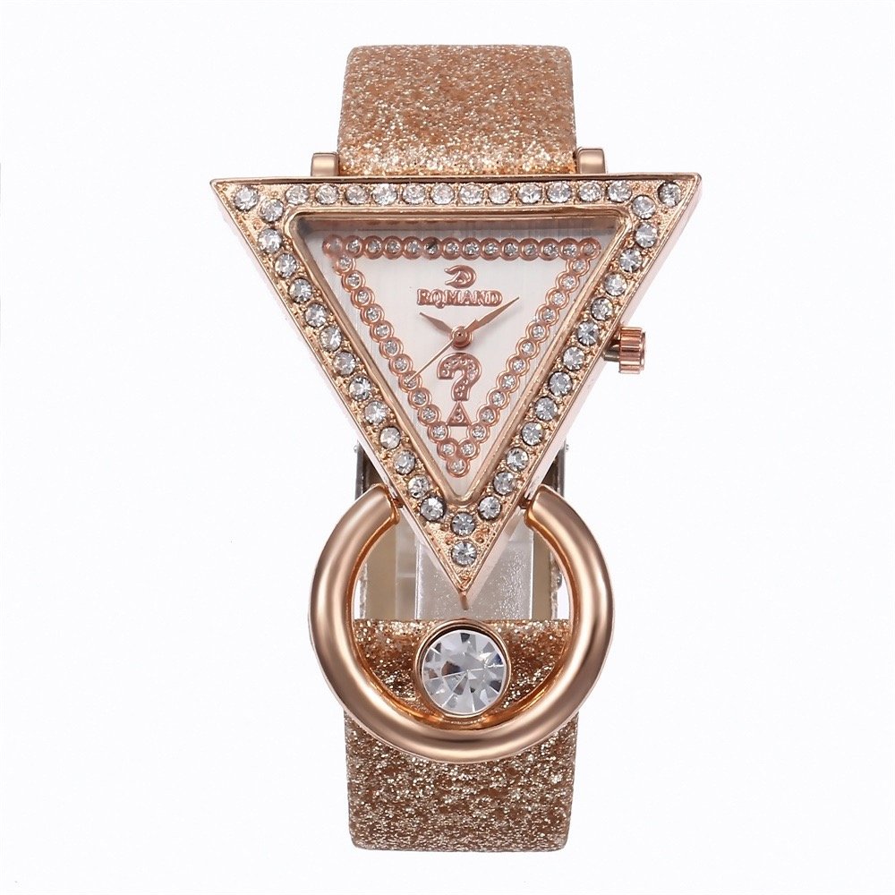 New Women’s Quartz Watch & Peacock Jewelry Set – Inverted Triangle Crystal-Decorated Suede Watch, Casual & Elegant Fashion
