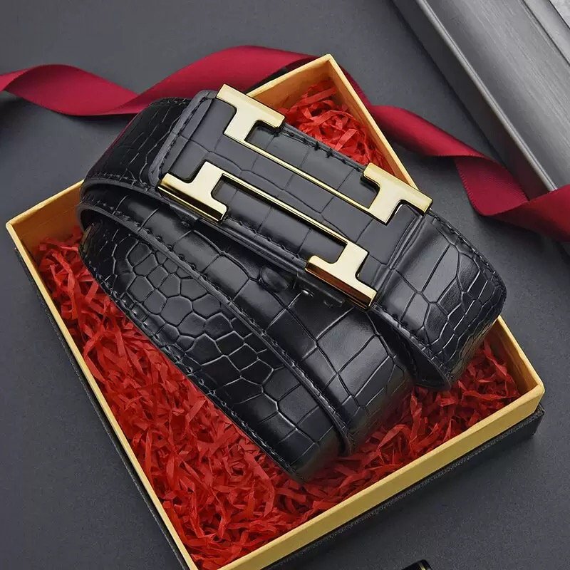 Men’s Crocodile-Pattern Leather Belt – Ratchet Automatic Buckle, No-Hole Adjustable Waist Belt