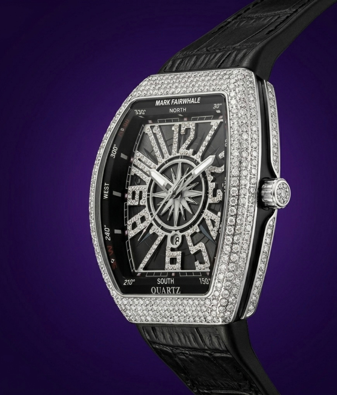 Mark Fairwhale Barrel-Shaped Full Diamond Quartz Watch – Cross-Border Fashion Calendar Wristwatch