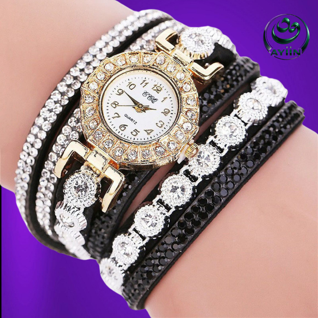 New Fashion Women’s Rhinestone Bracelet Watch – Stainless Steel Jewelry-Style Wristwatch with Numbered Dial