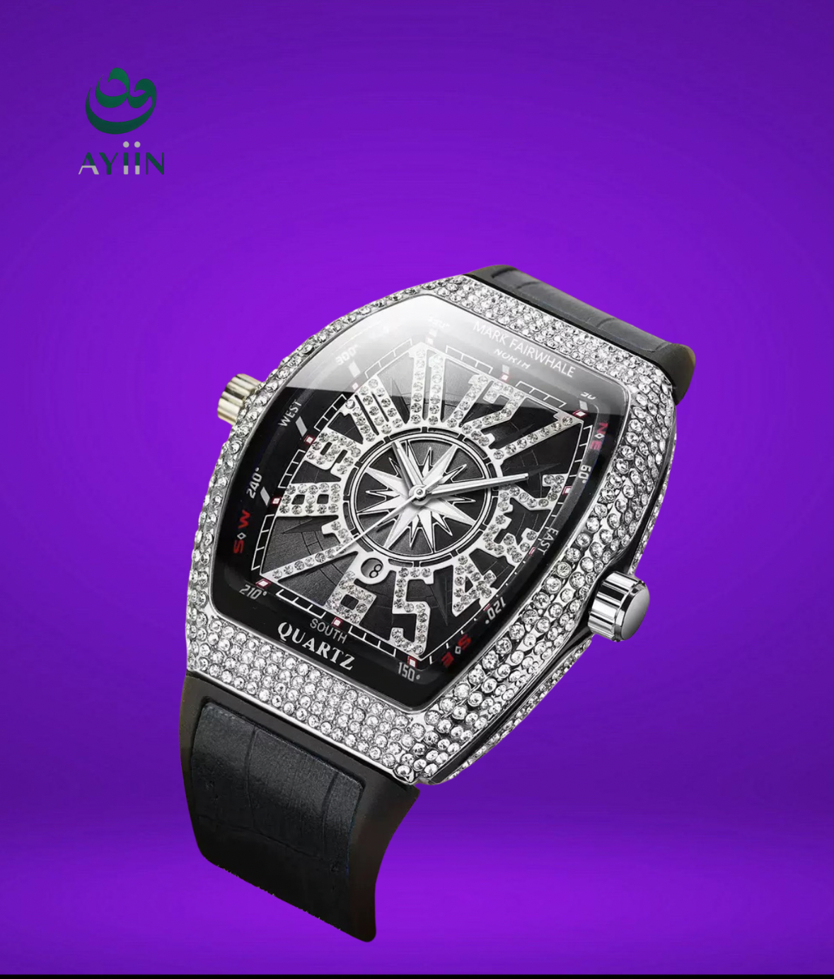 Mark Fairwhale Barrel-Shaped Full Diamond Quartz Watch – Cross-Border Fashion Calendar Wristwatch