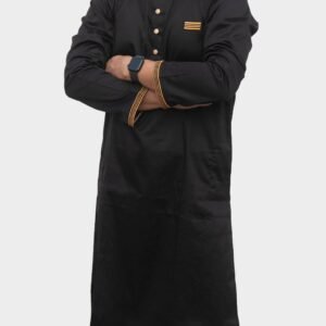 Premium Black Men’s Panjabi with Gold Embroidery
