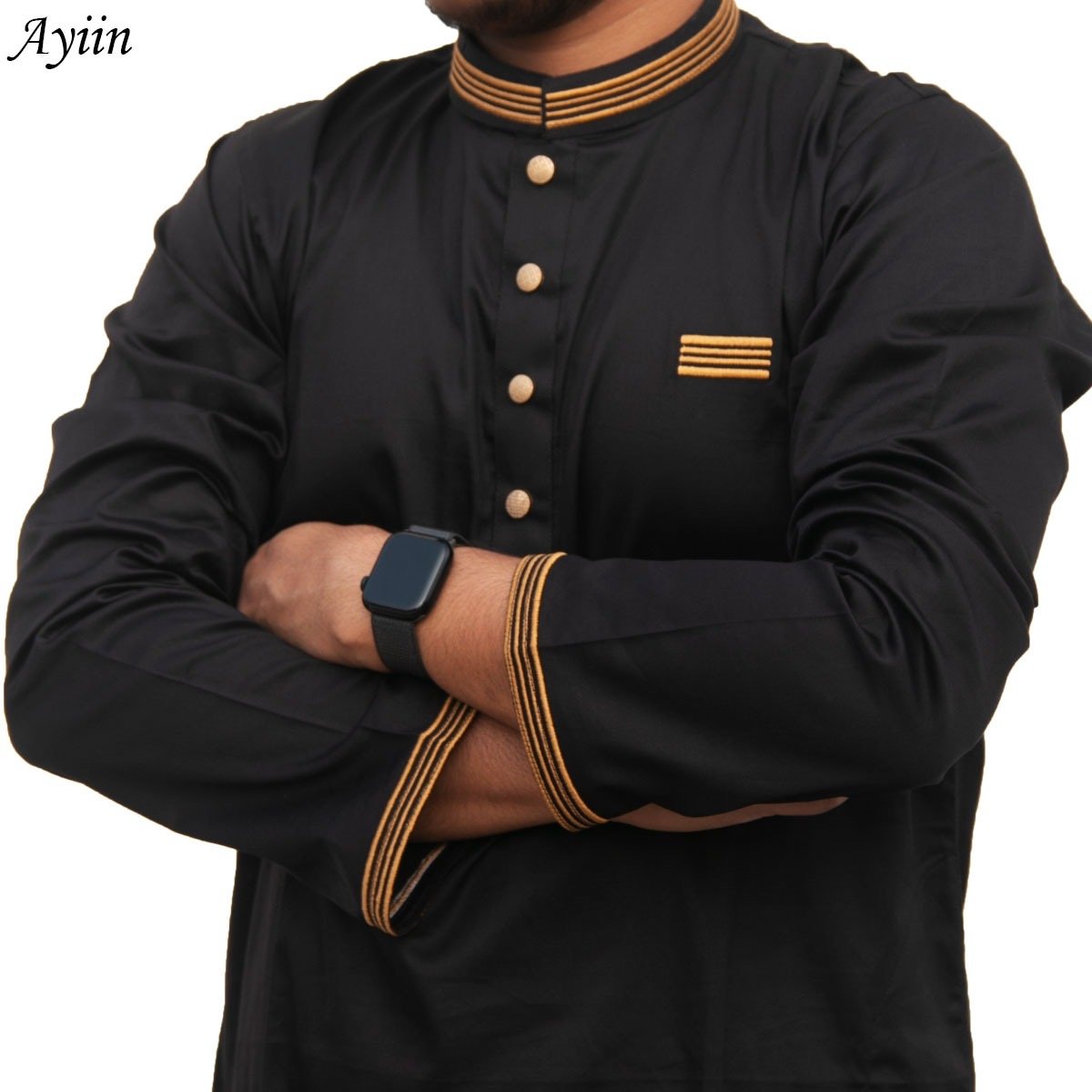 Premium Black Men’s Panjabi with Gold Embroidery