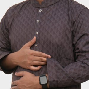 Premium Brown Men’s Panjabi – Geometric Pattern