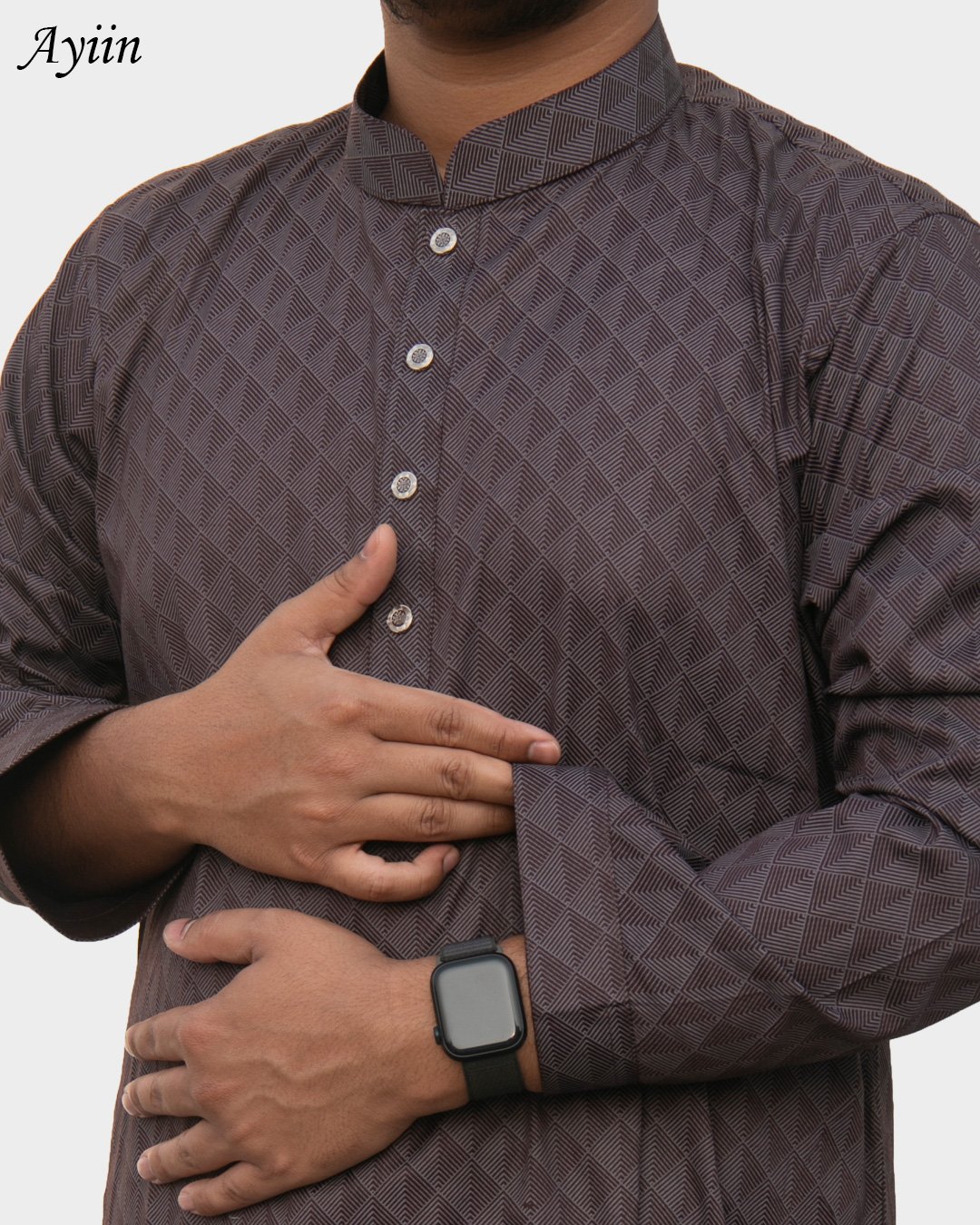 Premium Brown Men’s Panjabi – Geometric Pattern