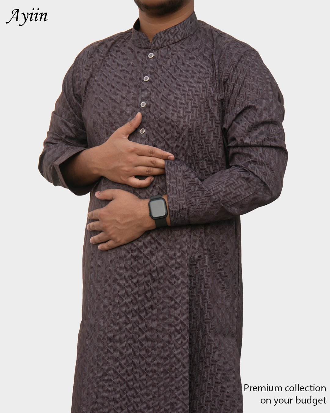 Premium Brown Men’s Panjabi – Geometric Pattern