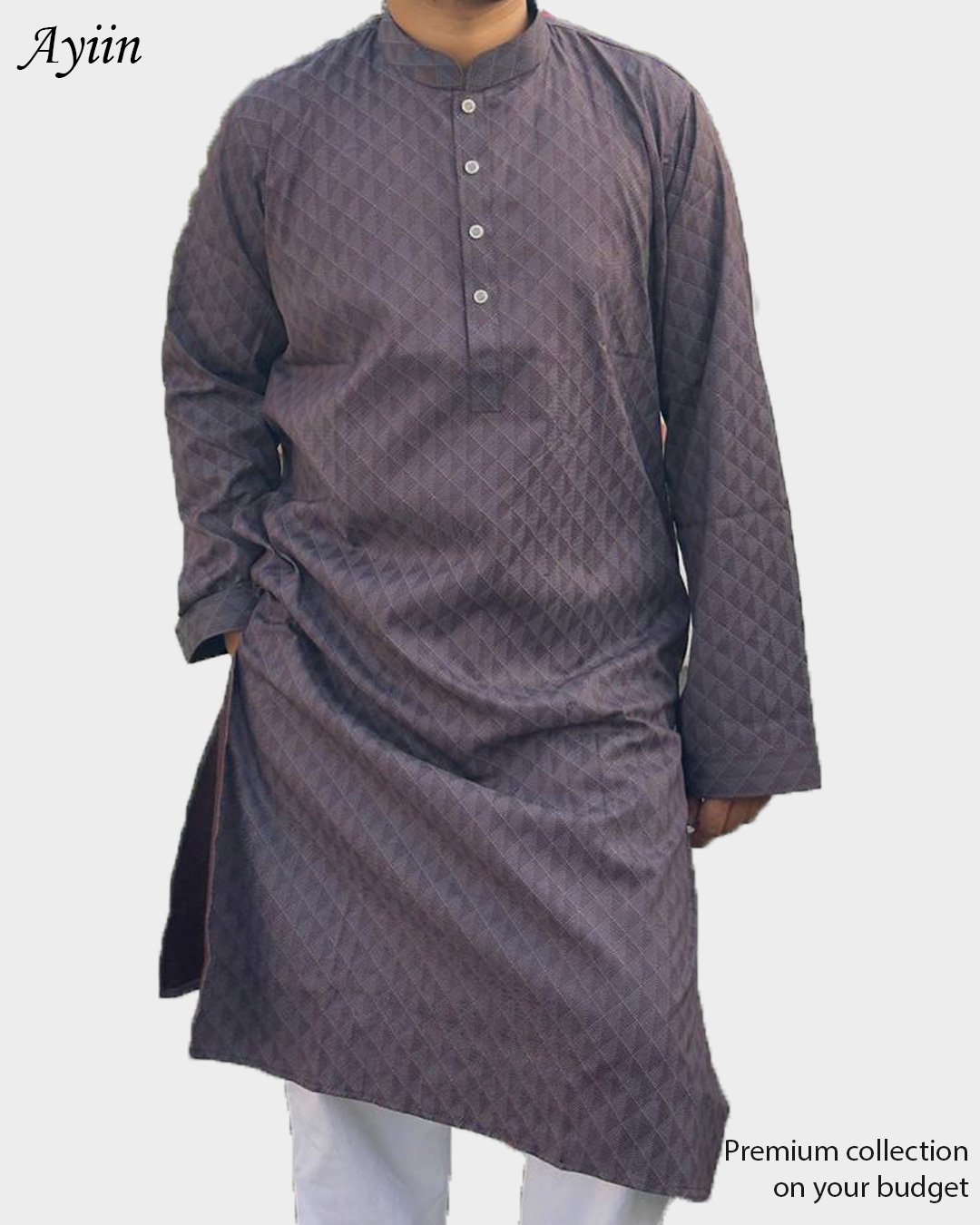 Premium Brown Men’s Panjabi – Geometric Pattern