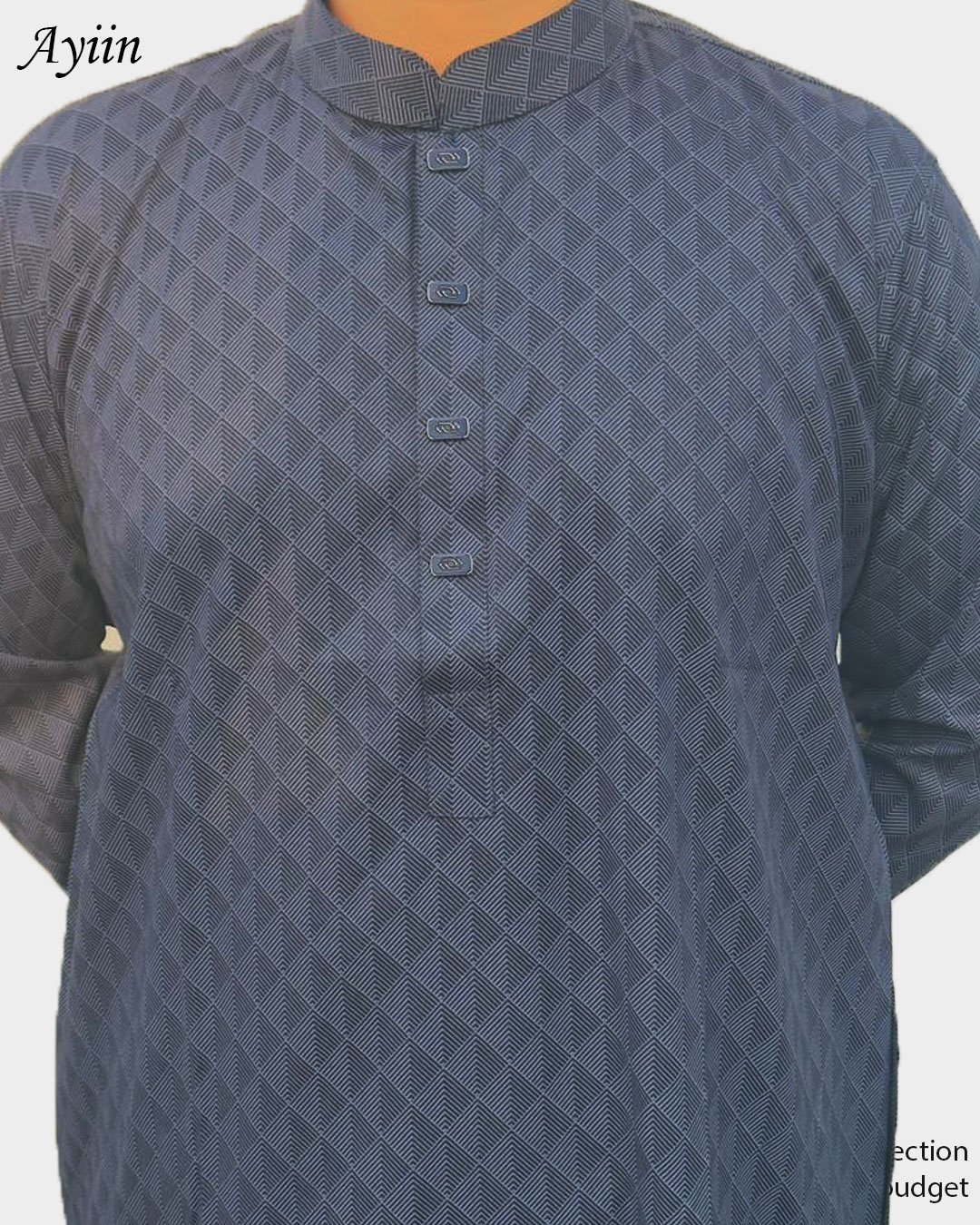 Premium Blue Men’s Panjabi – Geometric Pattern
