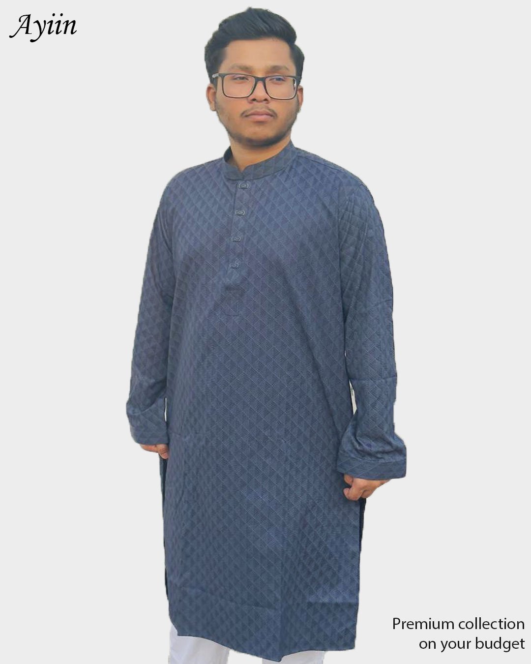 Premium Blue Men’s Panjabi – Geometric Pattern